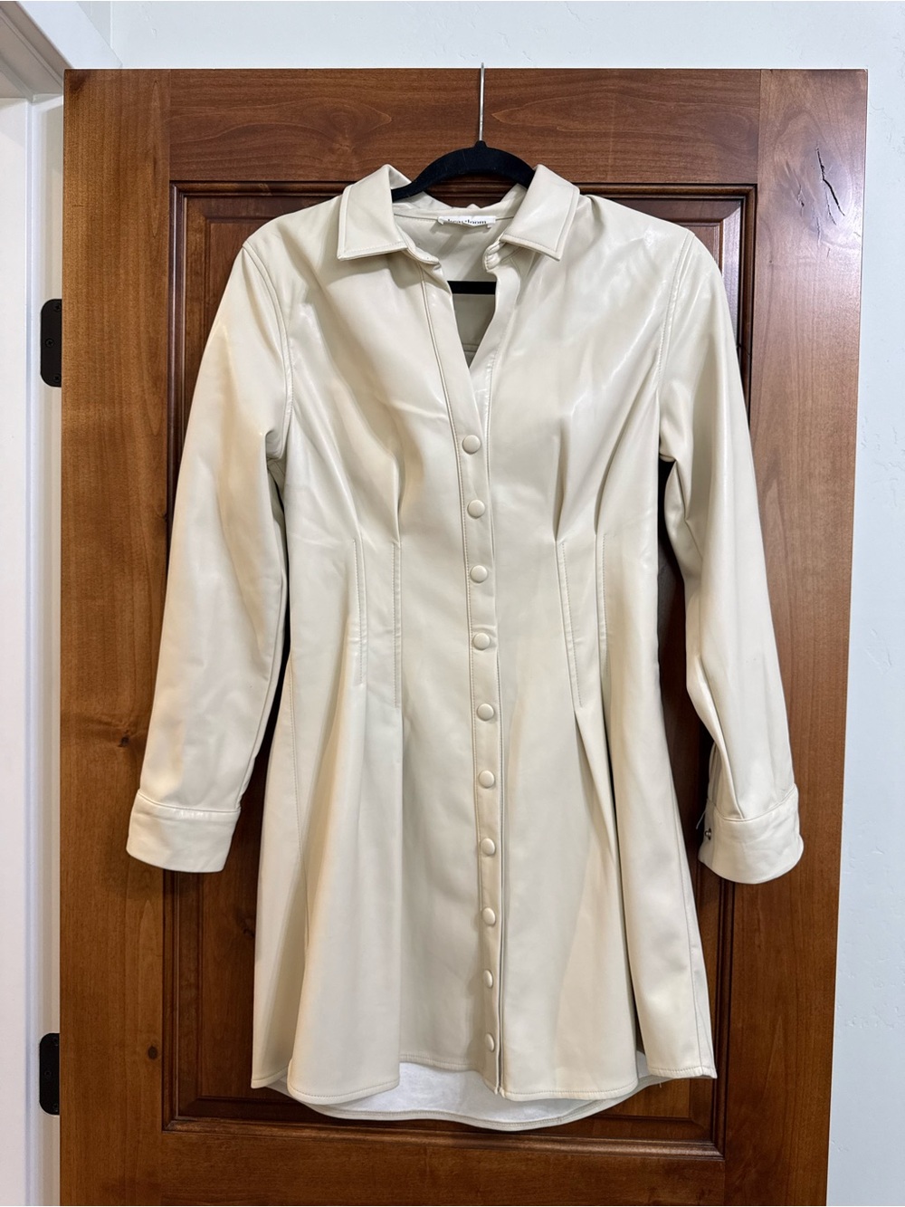 Heartloom Cream Button-Front Faux Leather Long Sleeve Dress